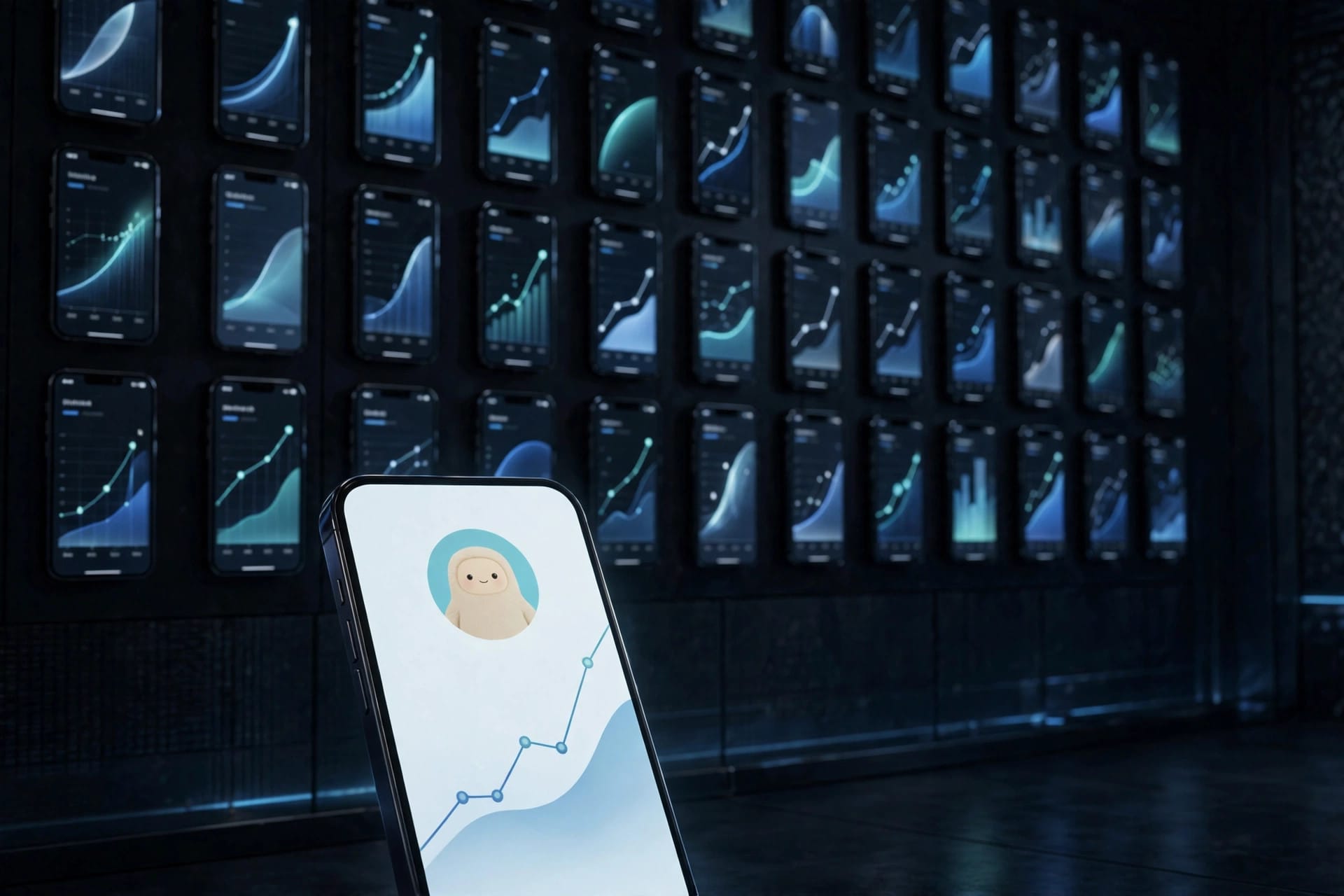 Analytics screens tracking Meta Muse app-store rankings and user retention against ChatGPT, Claude and Grok