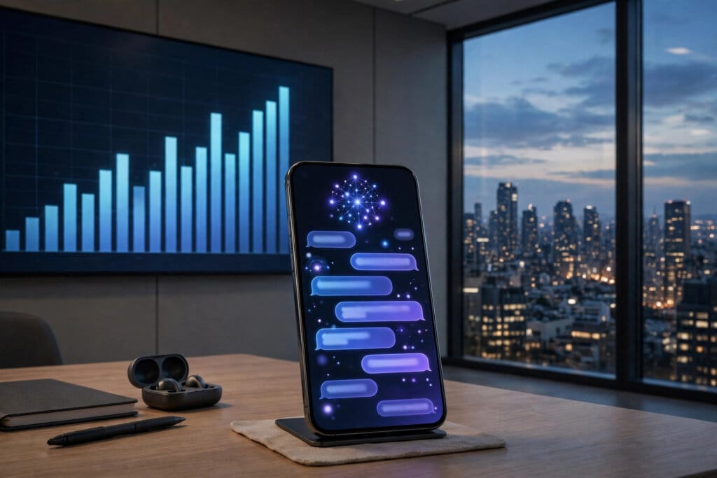 Meta Muse AI companion app on a smartphone in front of a rising downloads chart after passing 10 million US downloads in 40 days