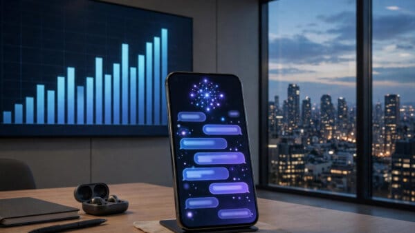 Meta Muse AI companion app on a smartphone in front of a rising downloads chart after passing 10 million US downloads in 40 days