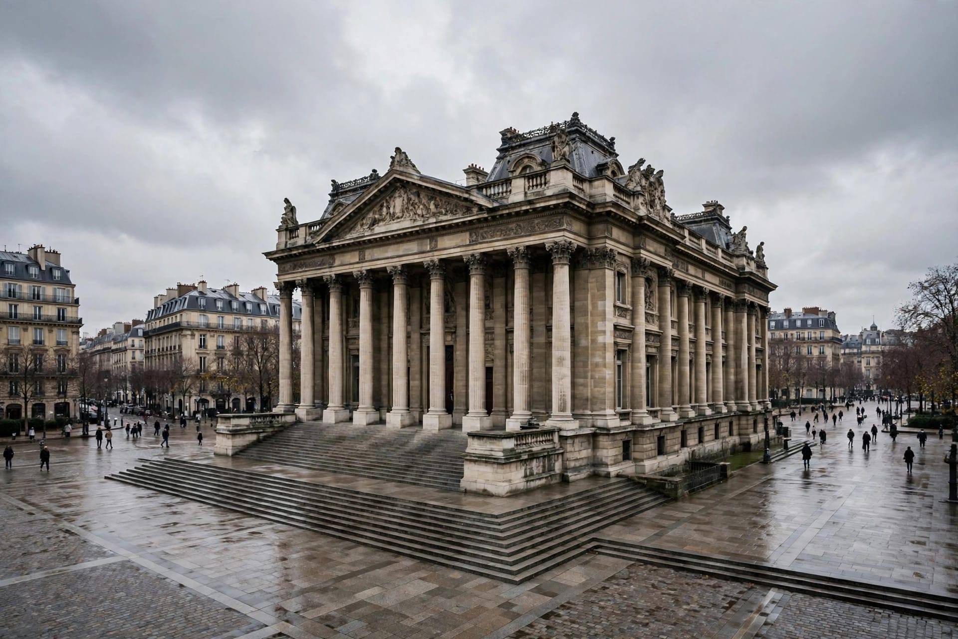 Exterior of a grand Paris courthouse with classical columns