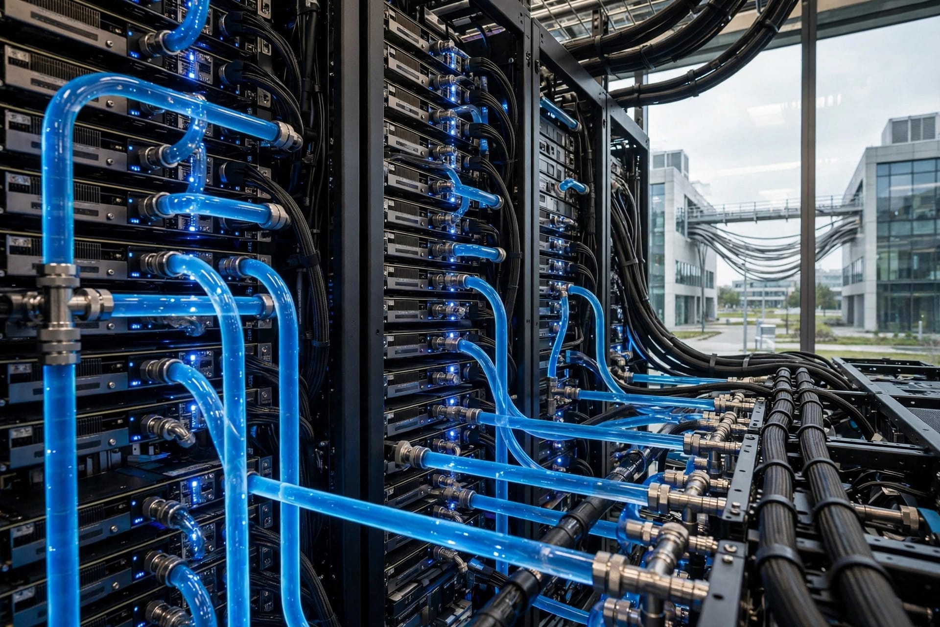 Liquid-cooled GPU racks inside Meta Prometheus supercluster linked as a single machine