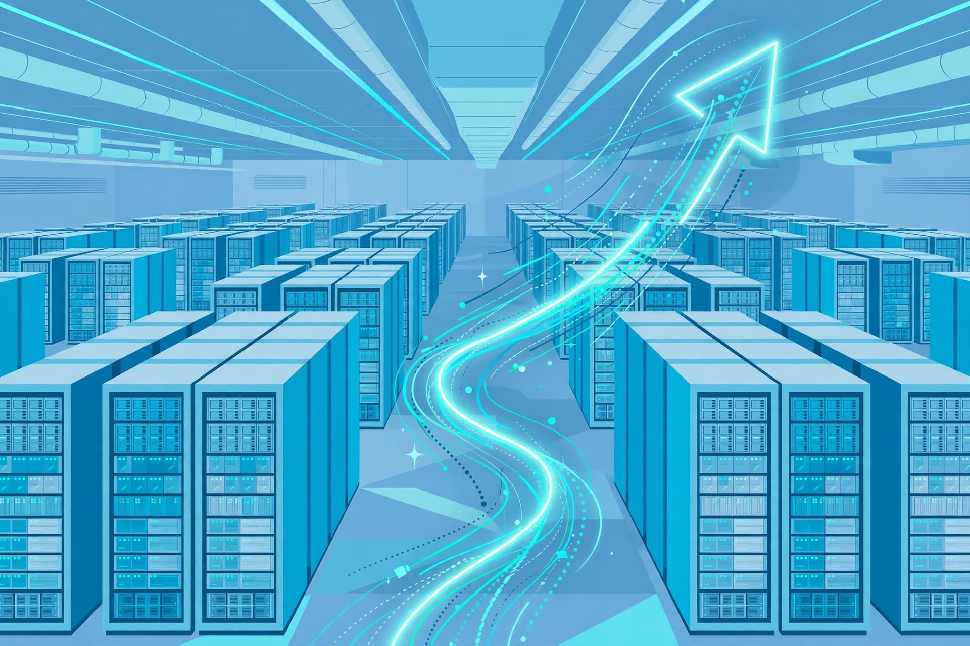 Rows of AI servers inside a Meta data centre, for the Q3 2026 capex and AI spending story