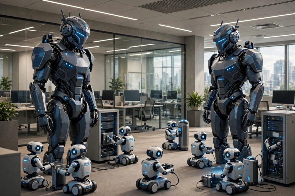 Guardian robot agents watching over worker AI agents inside a company for Microsoft Project Perception