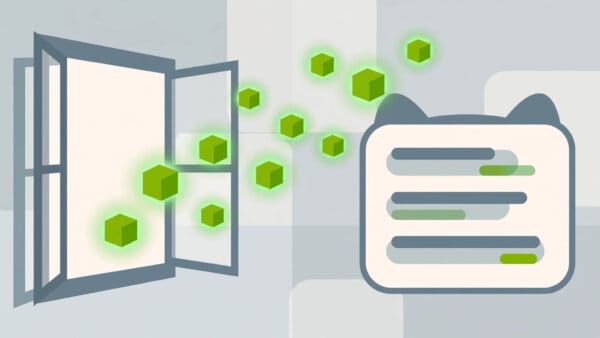 Illustration of open windows releasing glowing model weights beside a chat panel, representing Mistral's open models and Le Chat