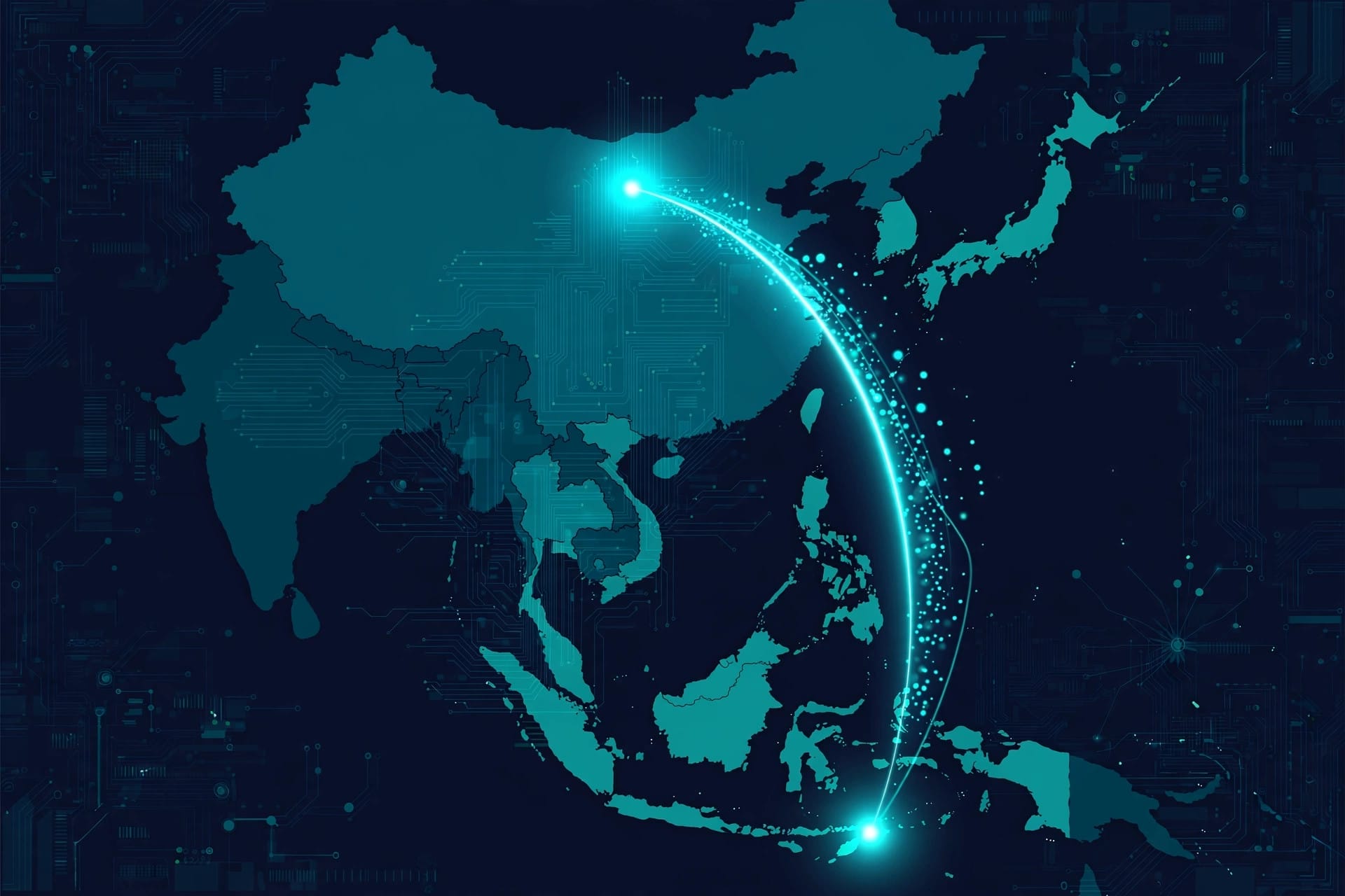 Stylised map linking Beijing and Singapore as Moonshot takes its Kimi models into Southeast Asia