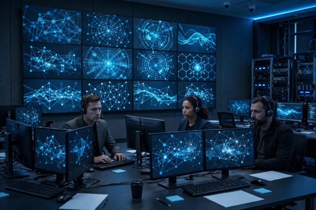 Government cybersecurity operations room monitoring screens in the NIST, NSA and CISA agent incident guidance