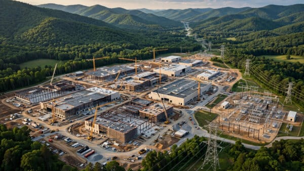 Aerial view of Nscale's Monarch AI data centre campus in West Virginia, where a second facility for Anthropic is under discussion