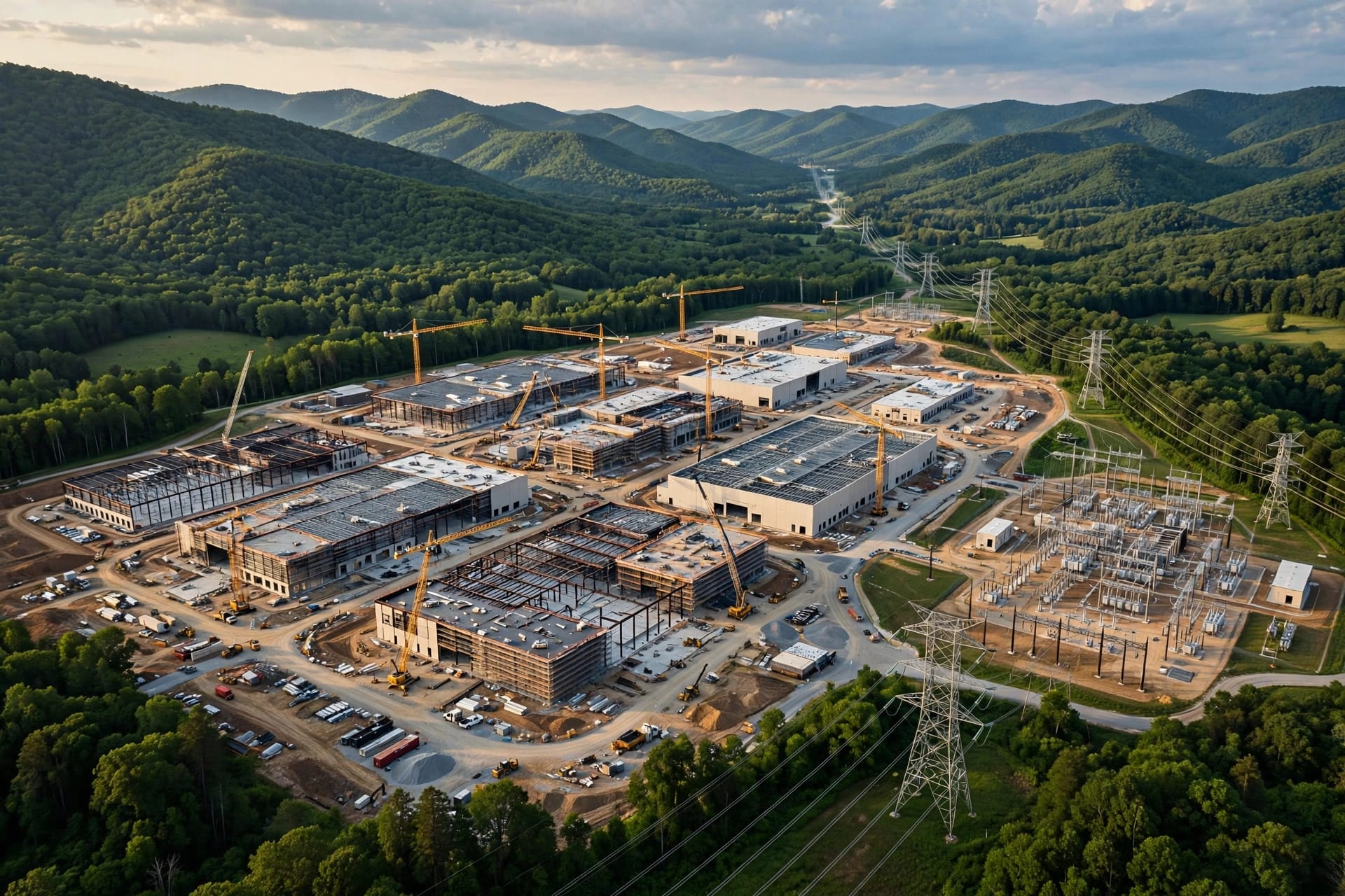 Aerial view of Nscale's Monarch AI data centre campus in West Virginia, where a second facility for Anthropic is under discussion