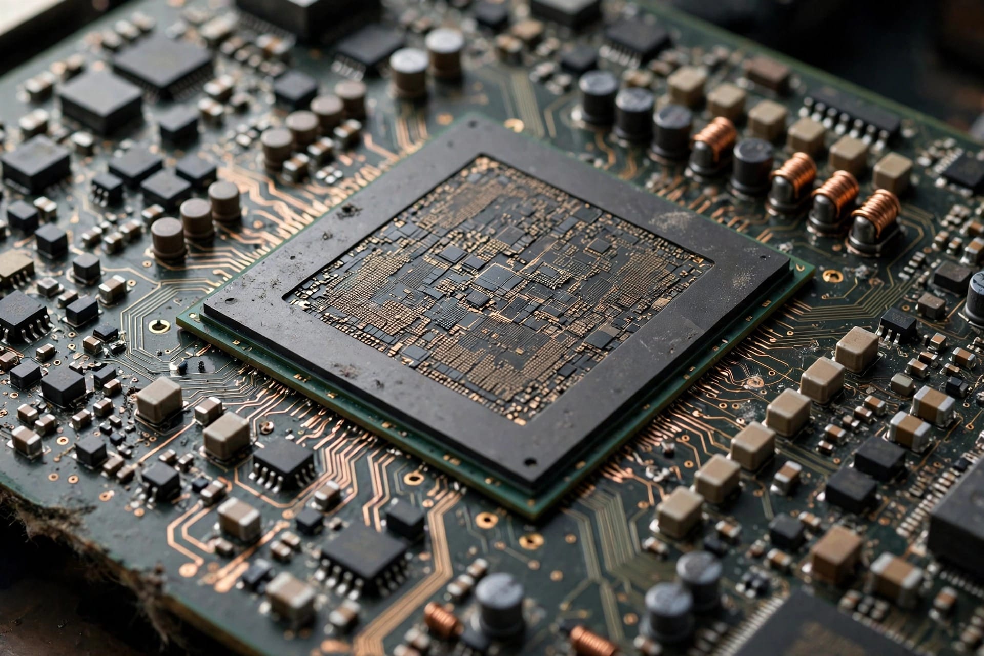Graphics processor on a circuit board, close-up