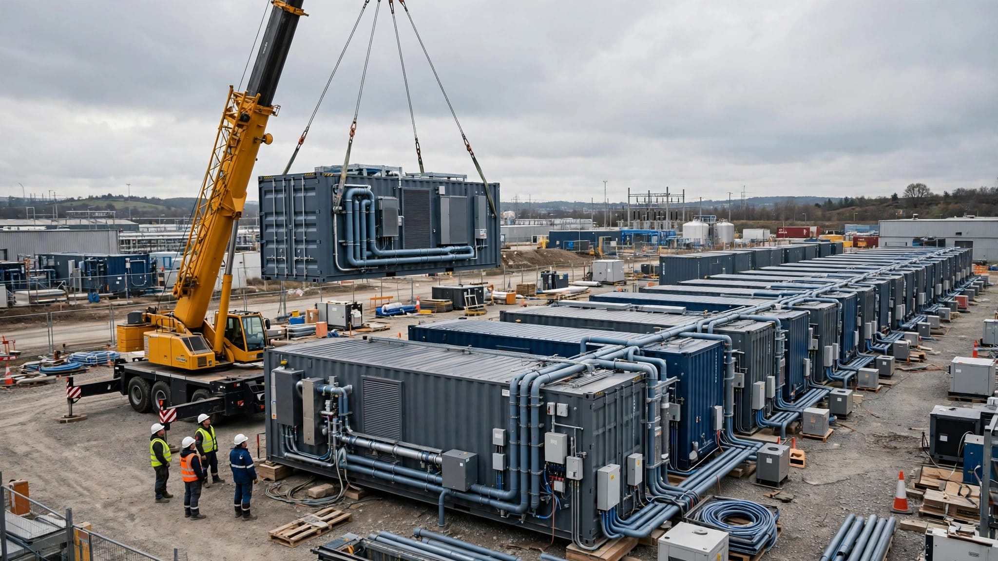 Modular containerised DSX POD AI factory units being installed at a prepared data centre site
