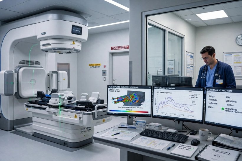 Radiotherapy treatment room where Siemens Healthineers and NVIDIA are developing adaptive, patient-specific cancer treatment planning
