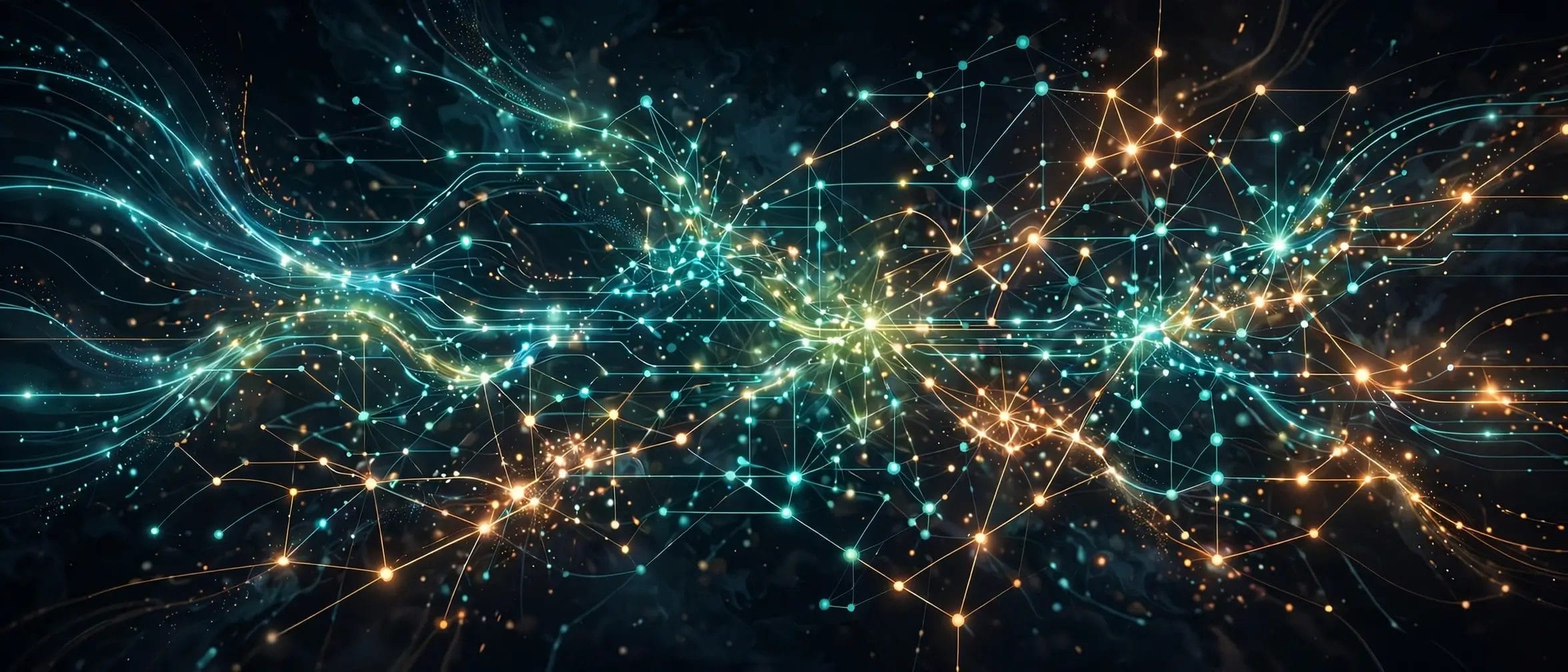 An abstract network of glowing nodes and pathways representing monitored AI agent activity