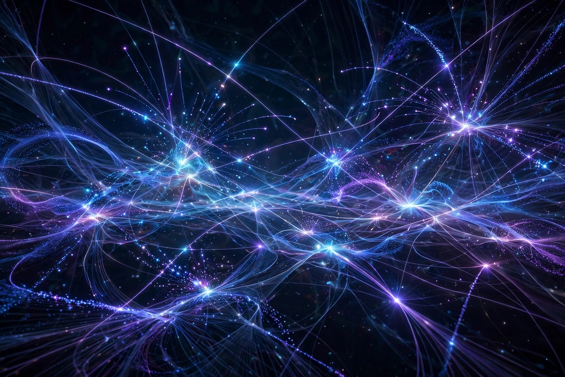 Abstract glowing particle interactions illustrating the quantum field theories in OpenAI's claimed existence proof
