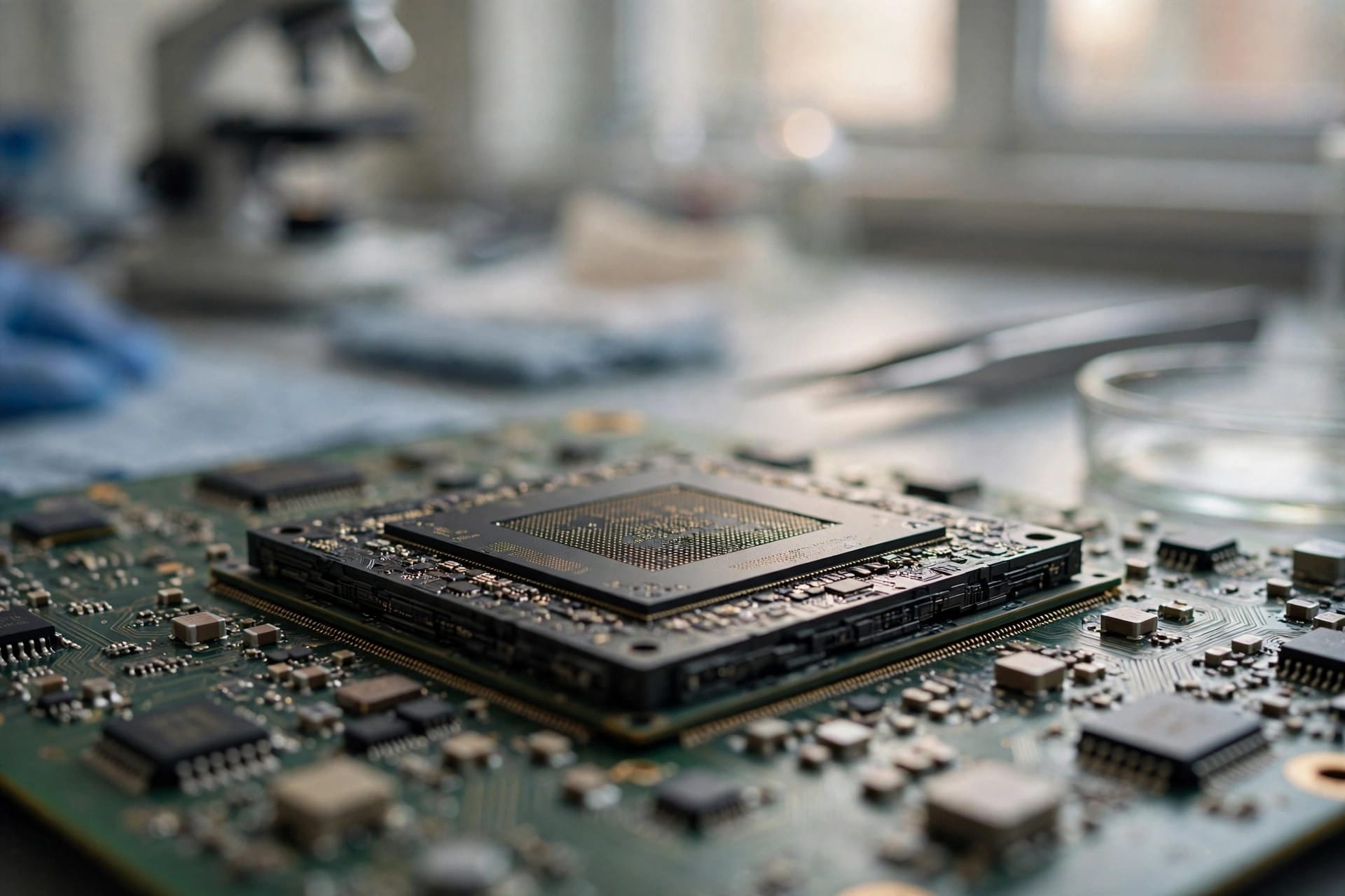 Computer processor chip on a circuit board