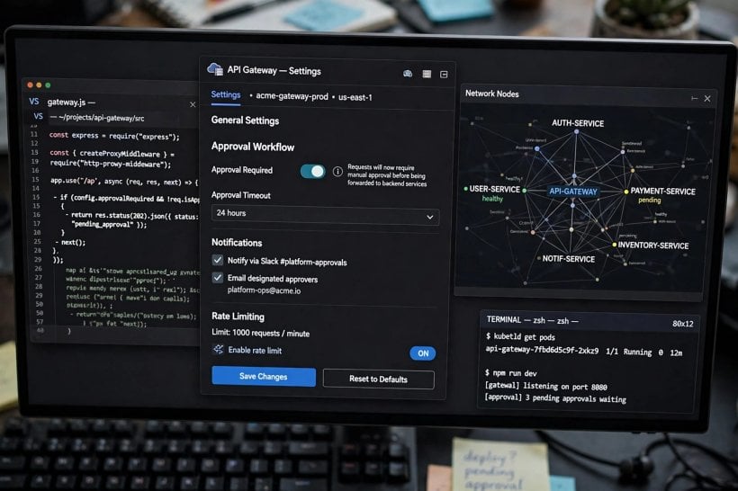Developer screen showing an API gateway approval workflow for model access