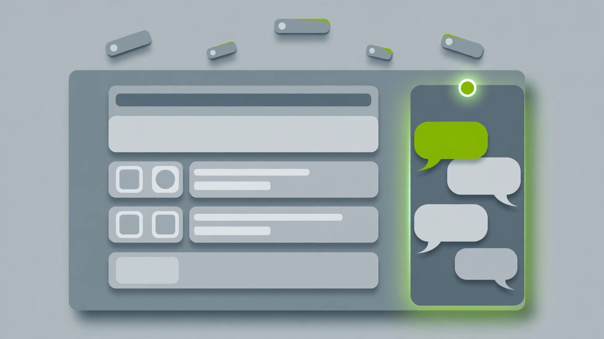 Illustration of a web page with a glowing assistant sidebar and orbiting tabs, representing Comet's built-in AI assistant