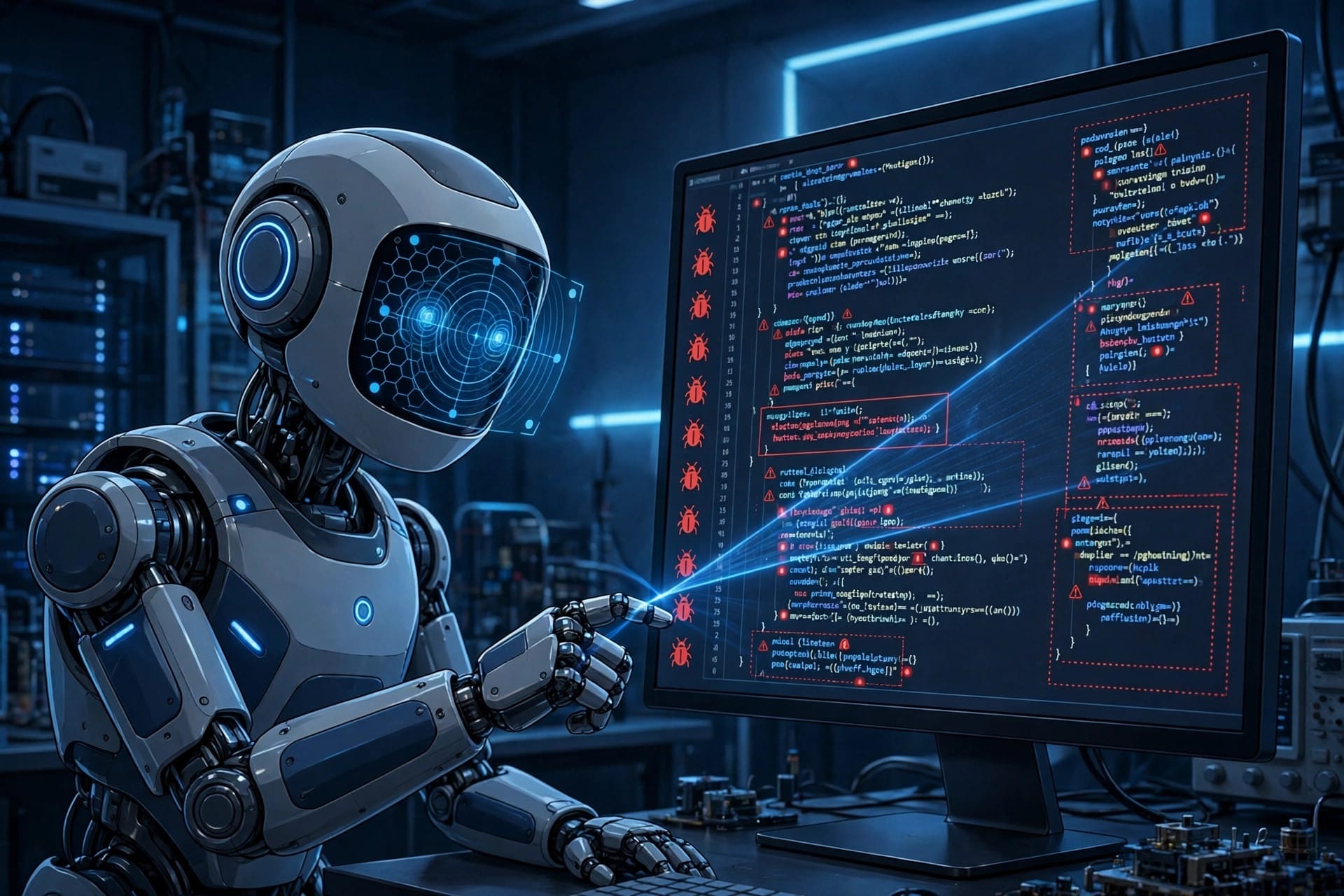 AI assistant scanning PHP code on a monitor and flagging the hidden PHP2Shell flaws
