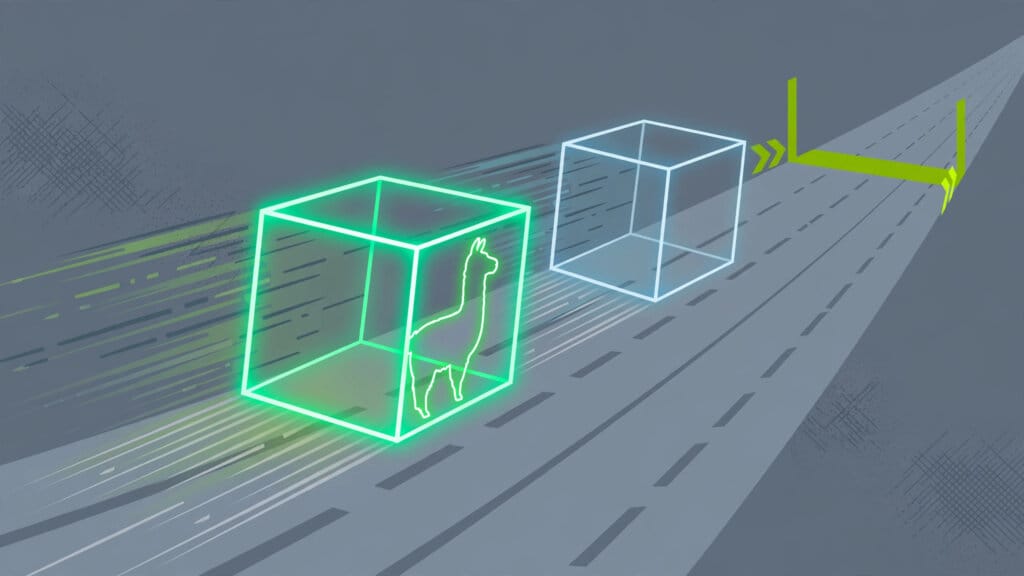 Qwen versus Llama open-weight race illustrated as two glowing cubes racing to a finish line