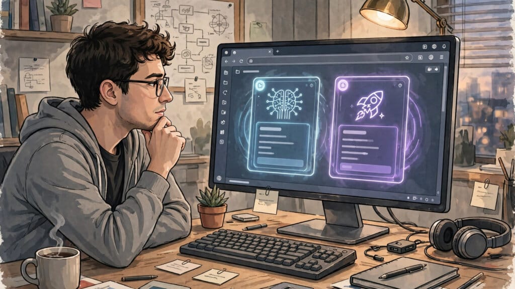 Developer choosing between two AI model options for Replit Agent in a browser coding platform