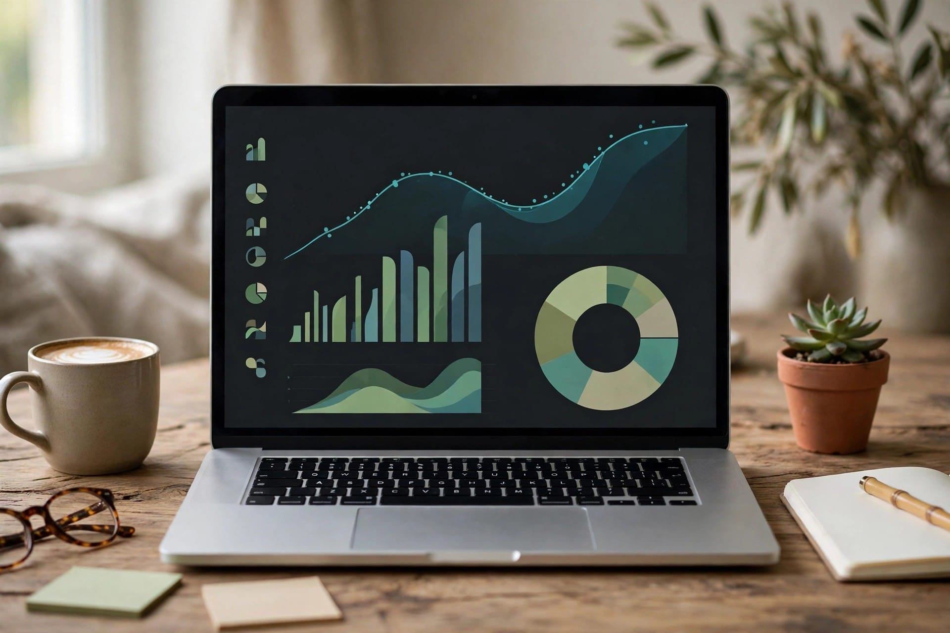 Laptop showing abstract analytics charts for Search Console generative AI performance reports