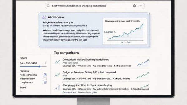 Google AI Overviews summary panel above commercial search results in the Semrush coverage study