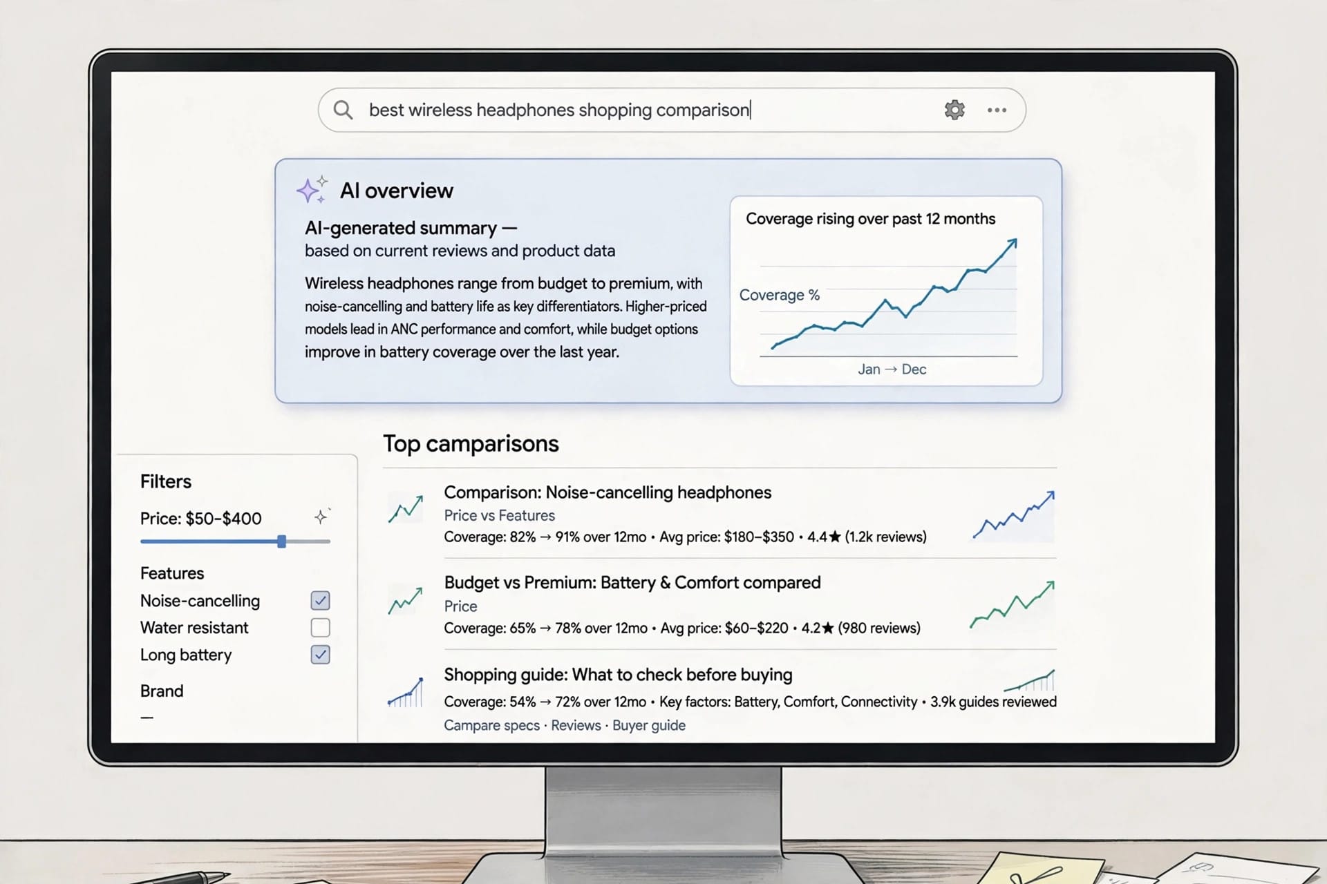 Google AI Overviews summary panel above commercial search results in the Semrush coverage study