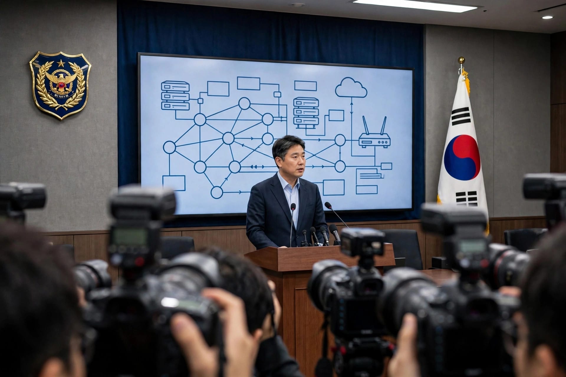 Police briefing in Seoul on arrests over AI-driven data theft