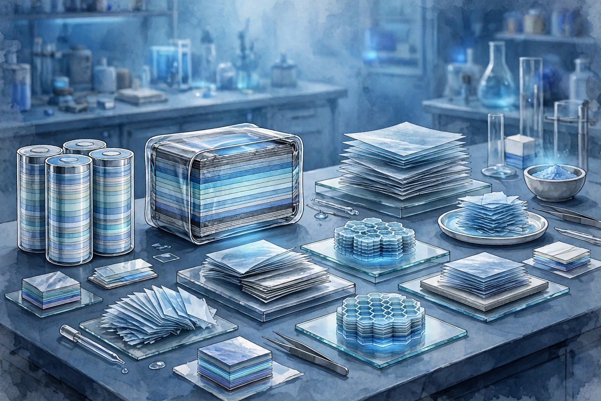 Battery cells on a laboratory bench