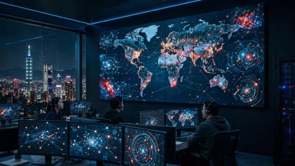 Taipei cybersecurity operations centre monitoring the cyberattack surge reported by Taiwan National Security Bureau