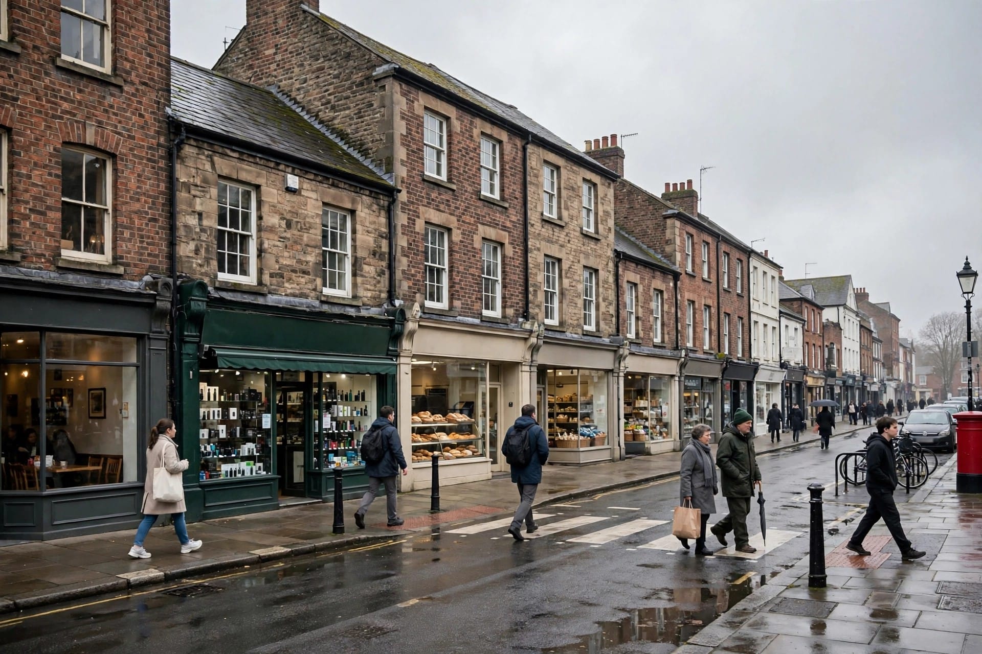 High street with a small vape shop storefront