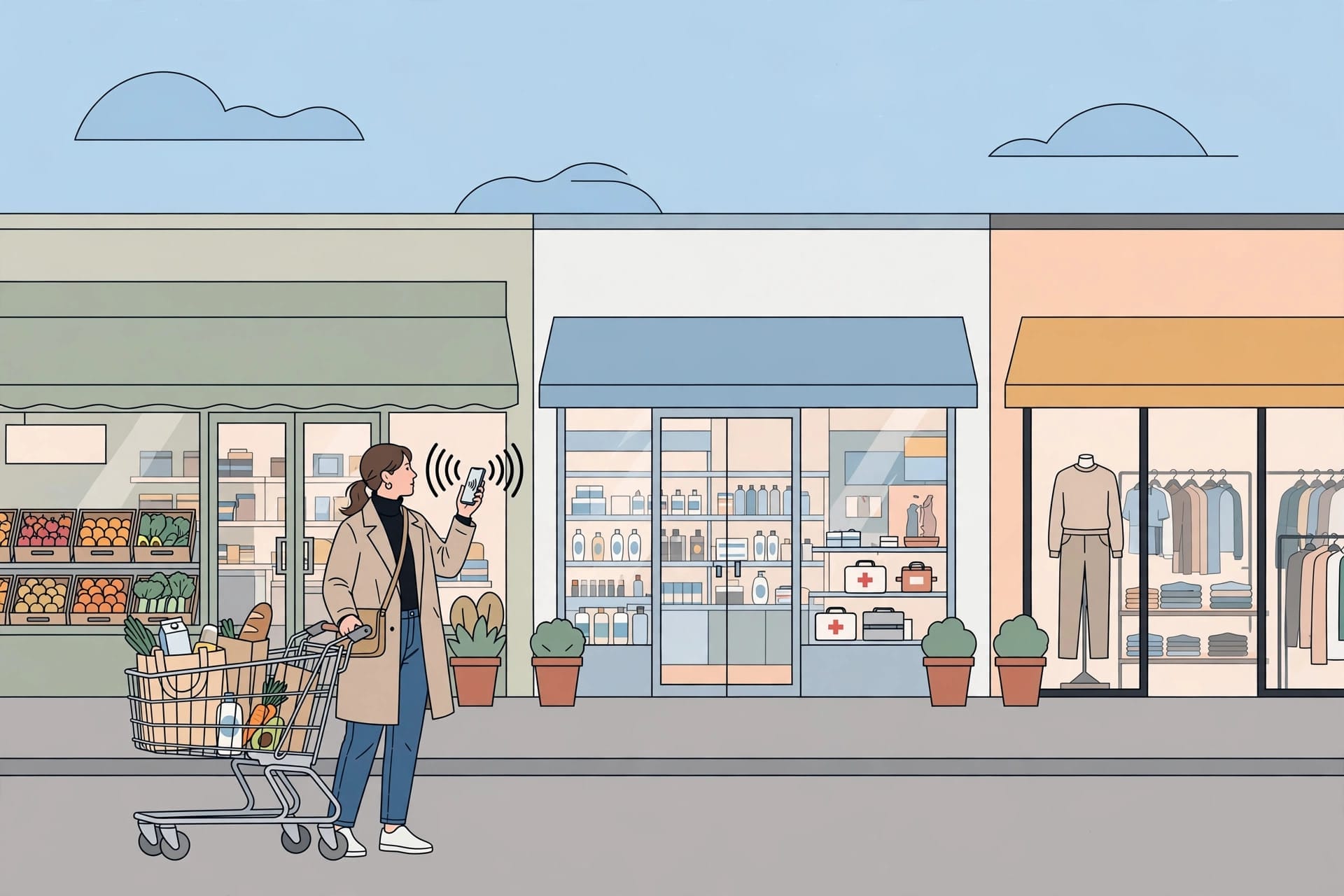 Shopper checking out with Universal Cart and Google Pay across retailers