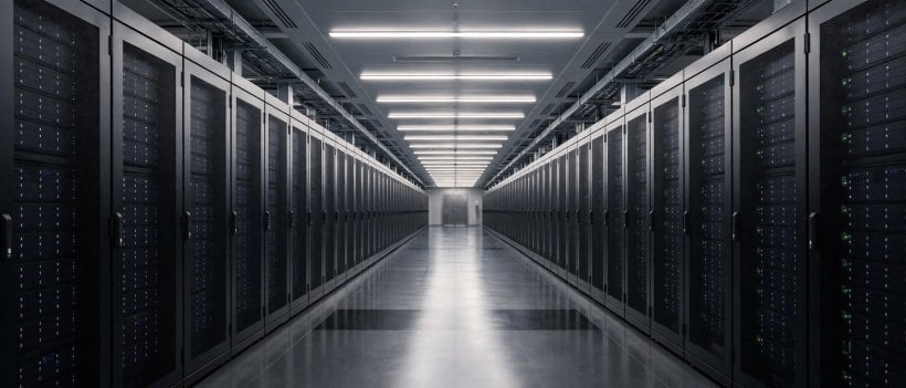A clean aisle in a modern data centre