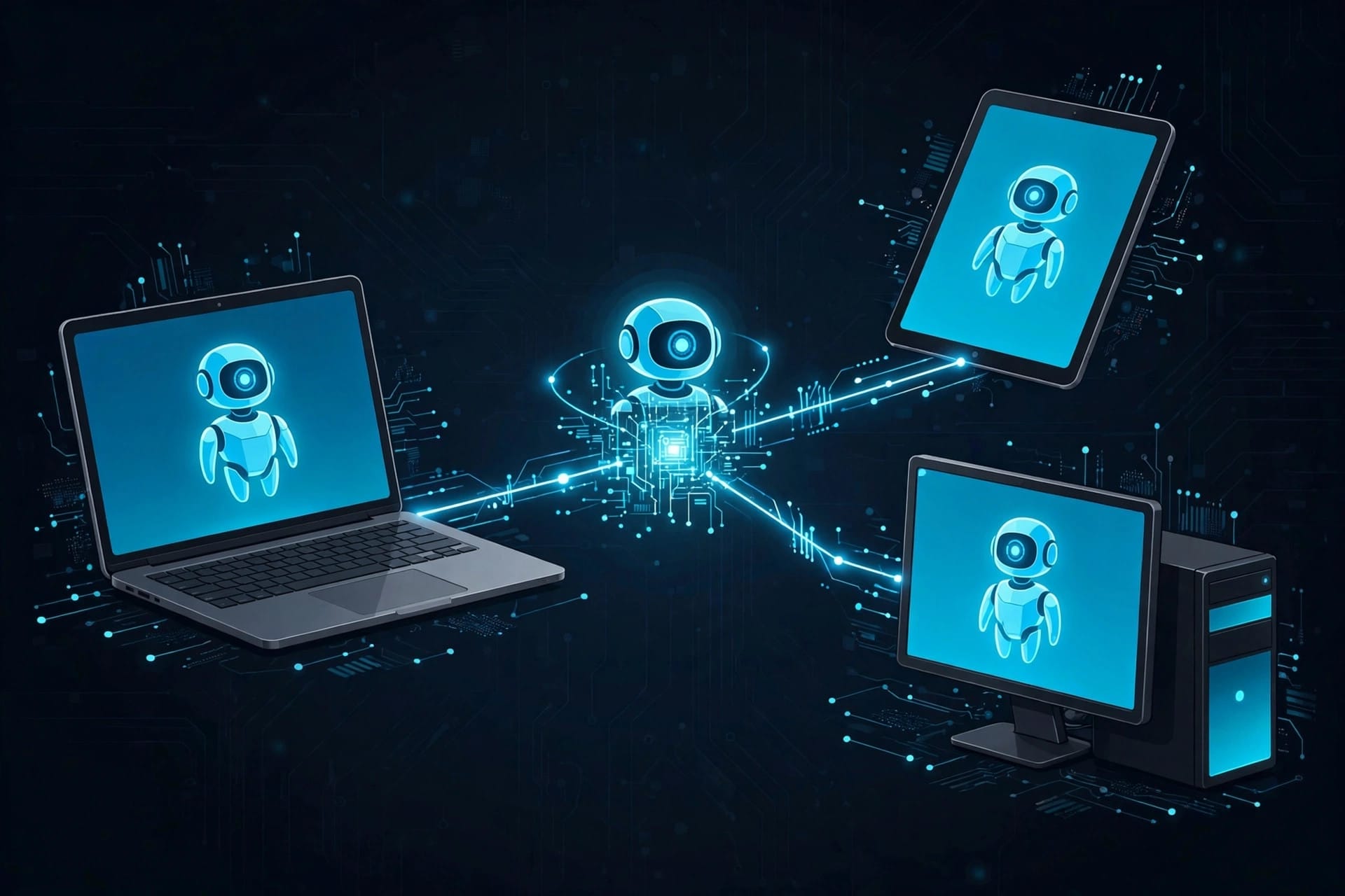 ECHOTRIBBLE AI agent replicating itself across a laptop tablet and desktop on one network