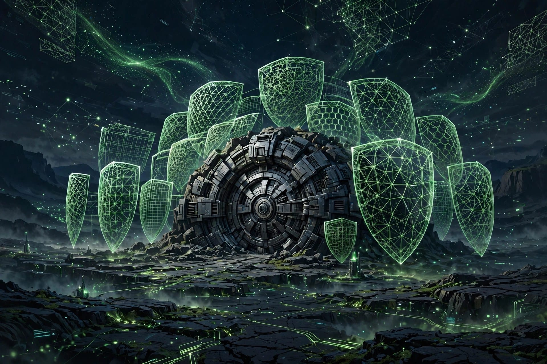 A digital vault protected by layered lattice-patterned shields
