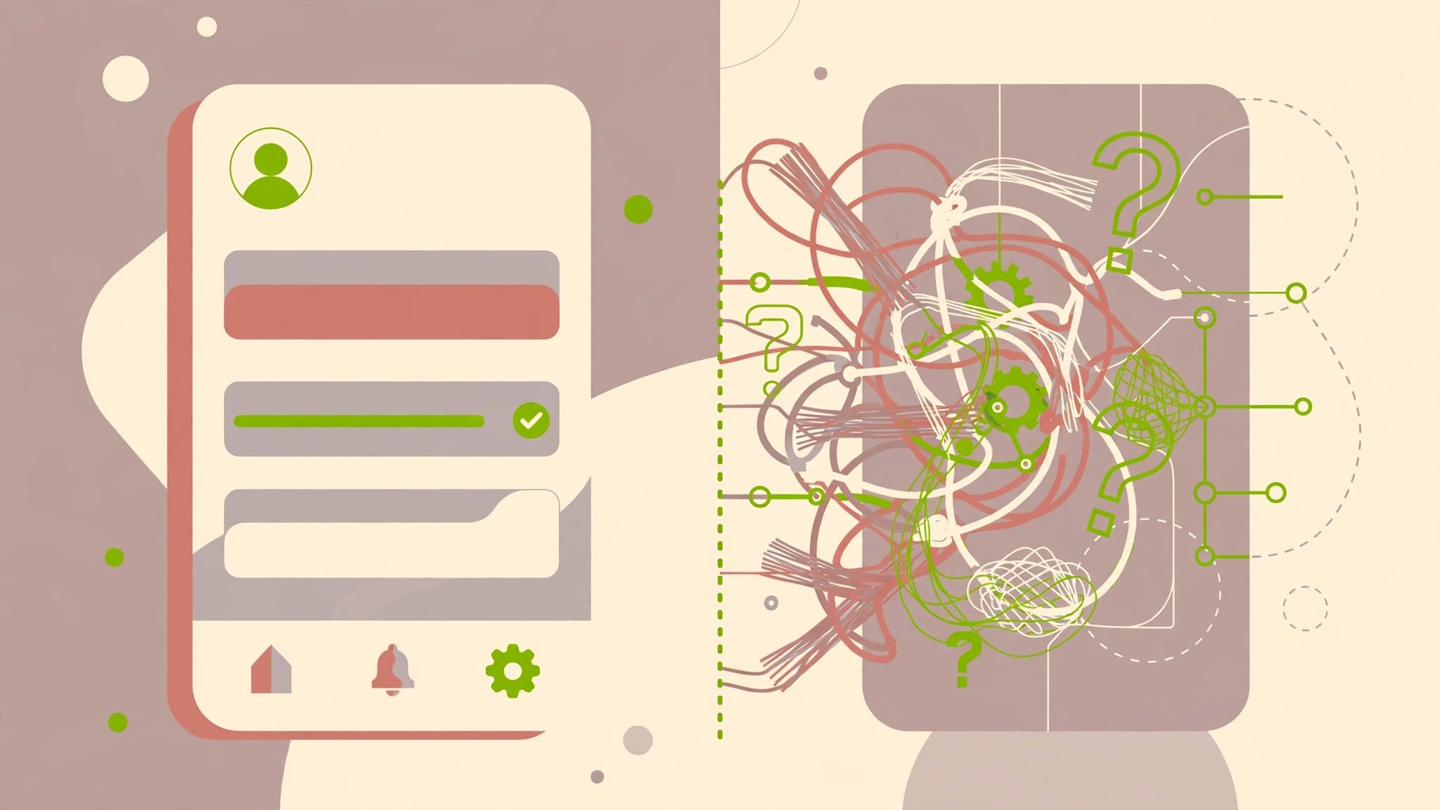 Illustration of the two sides of vibe coding — fast prototypes on one side, tangled unreviewed code on the other