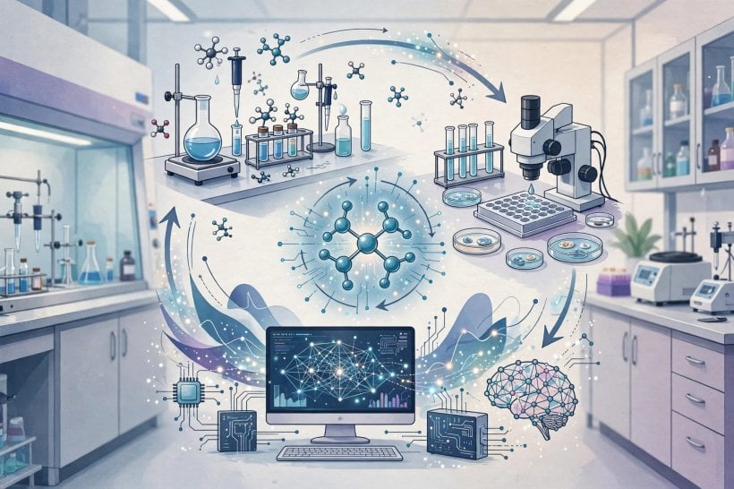 Molecule optimisation loop at Warp Sciences, where experimental data trains AI models for drug discovery