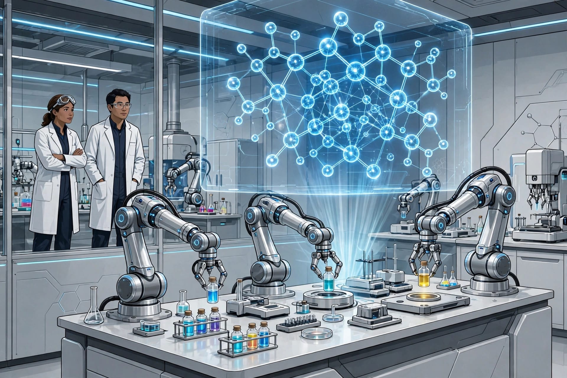 Warp Sciences automated chemistry lab with robotic arms testing drug molecules after its $215 million launch