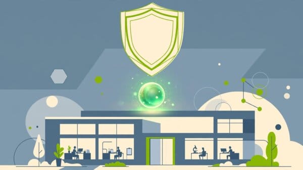 Illustration of Anthropic's research lab with a protective shield motif above a stylised Claude assistant orb