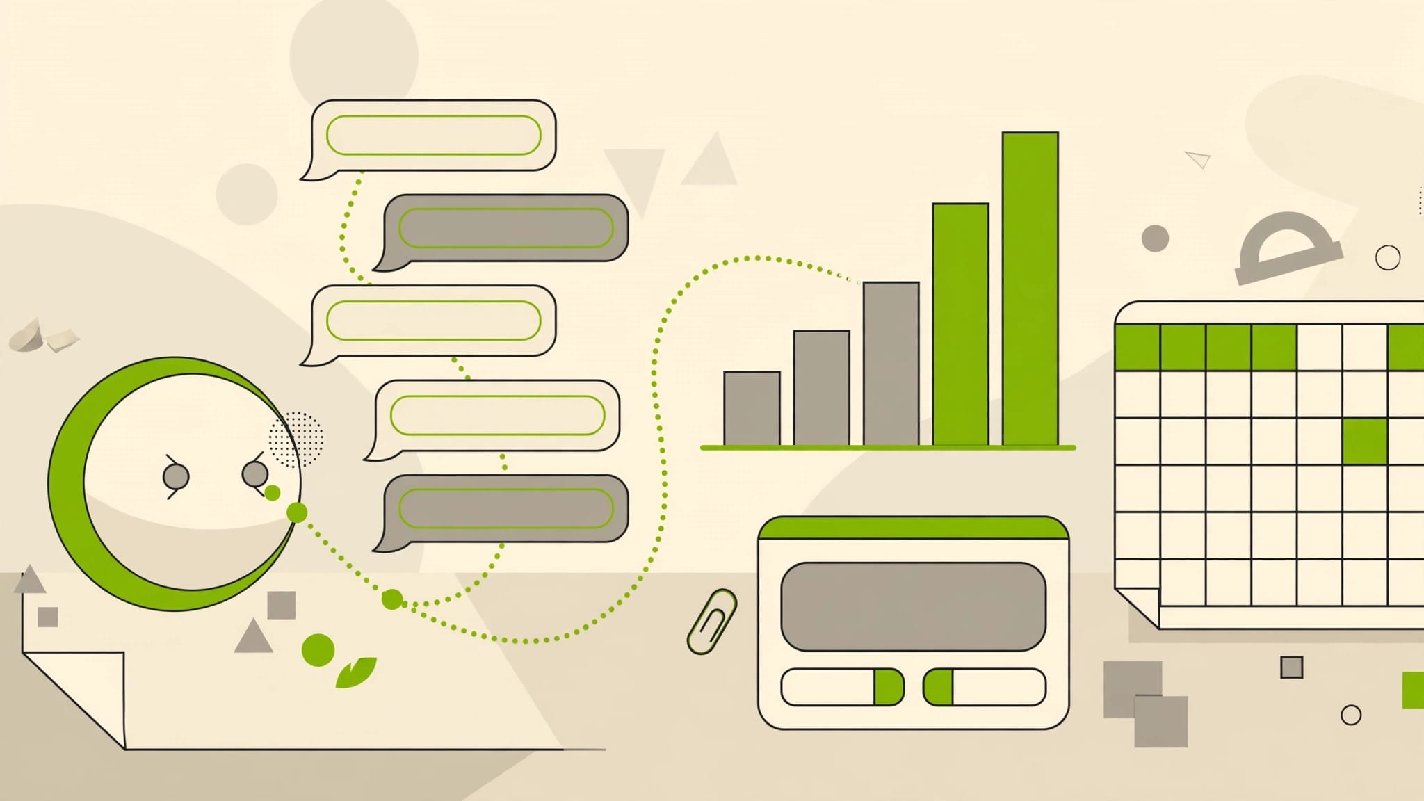 Illustration of Claude generating an interactive artifact — a chart and document built from a chat prompt