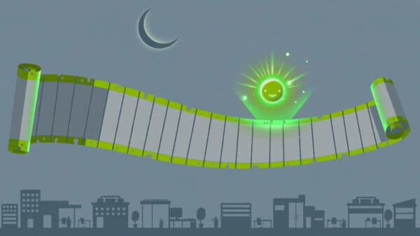 Kimi assistant illustrated as a glowing orb reading a very long scroll beneath a crescent moon