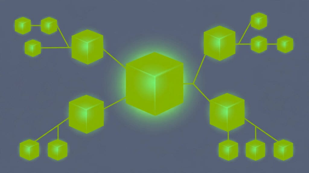 Qwen open model family illustrated as glowing cubes branching from one large central cube