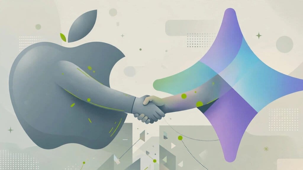 Illustration of Apple licensing Google's Gemini AI models for Siri