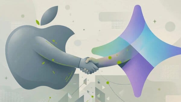Illustration of Apple licensing Google's Gemini AI models for Siri