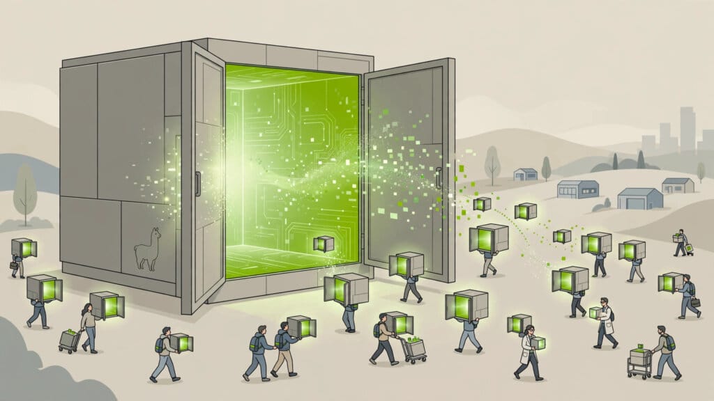 Illustration of Meta giving away its Llama AI models as open weights to developers